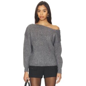 Line & Dot Shore Sweater Charcoal Grey Asymmetrical Off Shoulder Ribbed Small